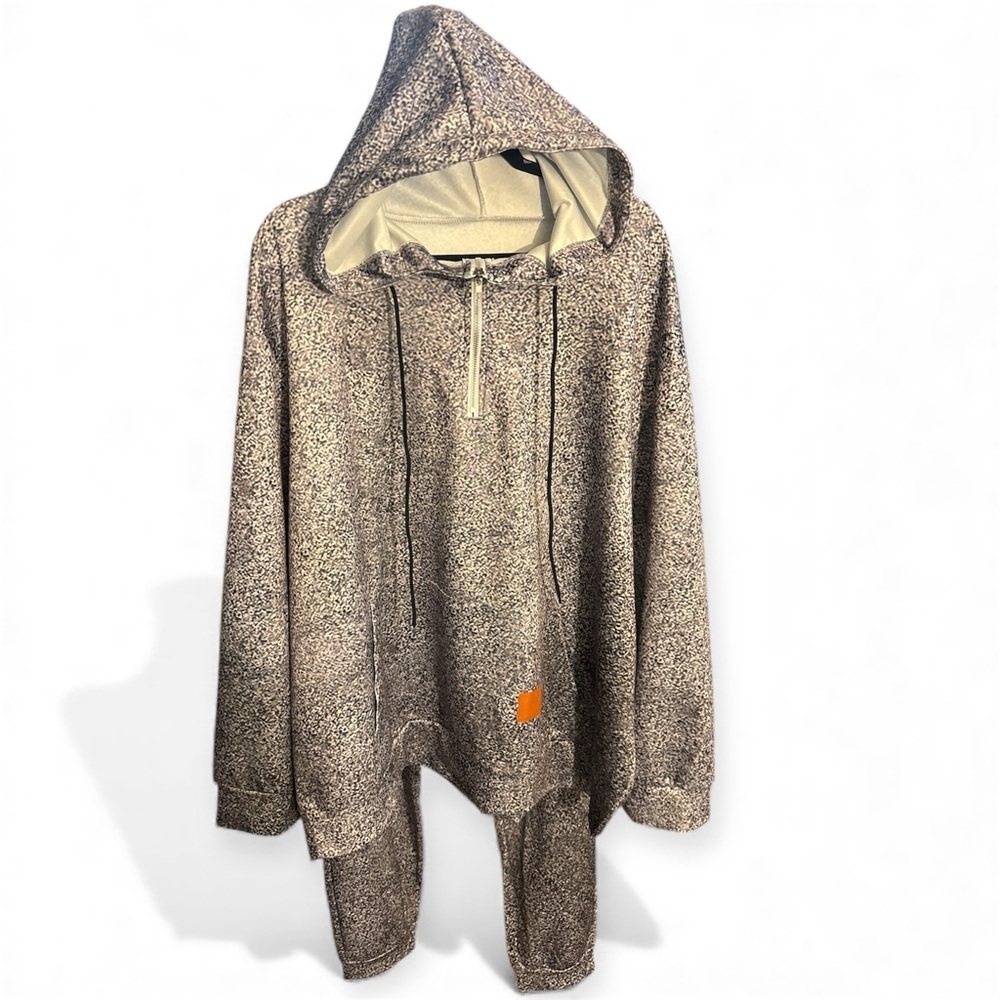 AMAZON Men's Speckled Print 2-Piece 1/2 zip Hooded Sweatshirt and Pants set